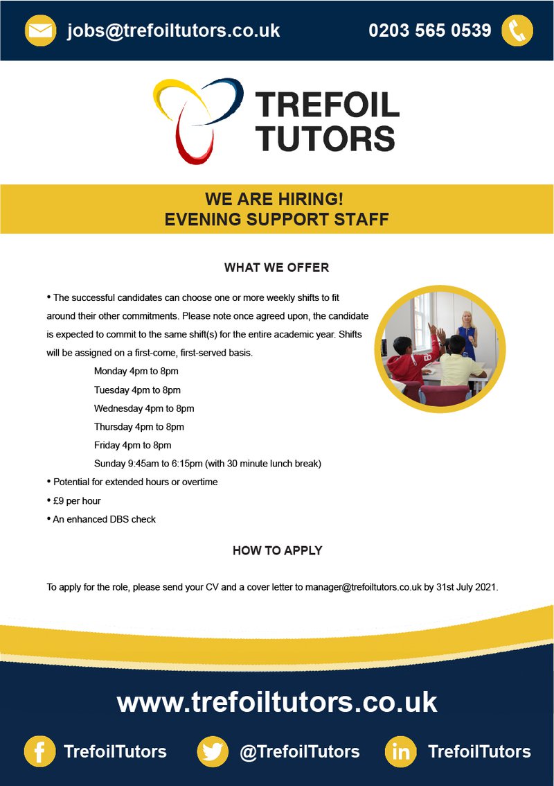 Weekday evening receptionist job advert - Trefoil Tutors Mar 2021-02.jpg